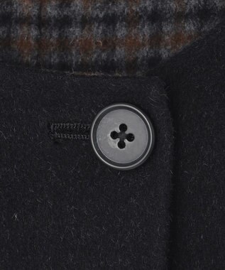 リバーシブル】ウールナイロン リバーチェック ノーカラー ショート