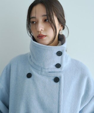 YECCA VECCA ウール混ミドル丈スタンドカラーコート Sax