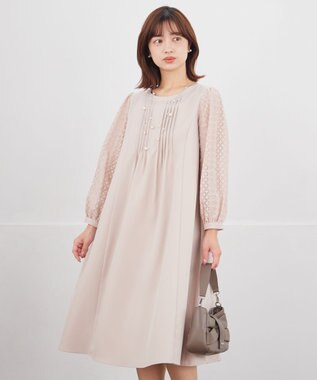 Tiaclasse L レーススリーブワンピース グレージュ