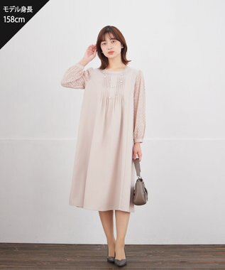 Tiaclasse L レーススリーブワンピース グレージュ