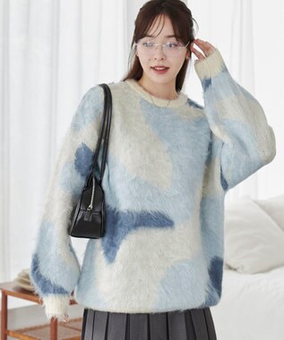 WEGO 【ユニセックス着用ITEM】マーブルシャギーニットプルオーバー サックス