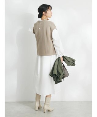 CRAFT STANDARD BOUTIQUE 【洗える】ニットベスト+シャツワンピースSET-B Gray Beige