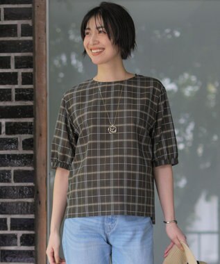J.PRESS LADIES 【一枚で着映え】キュプラチェック  5分袖 ブラウス