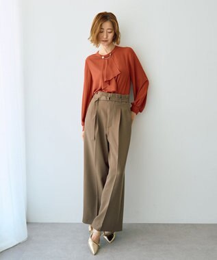 YECCA VECCA 【UVカット/接触冷感/洗える】ベルト付きイージーケアワイドパンツ Dark Beige