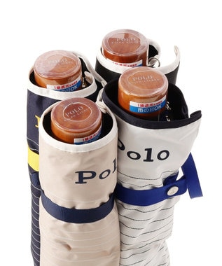 MOONBAT POLO RALPH LAUREN 晴雨兼用日傘 折りたたみ傘 ボーダー×パイピング／一級遮光 遮熱 UV オフホワイト