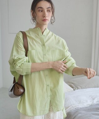 WEGO 着丈が選べる オーバーサイズ バンドカラー シャツ / ストライプ / 無地 ライム
