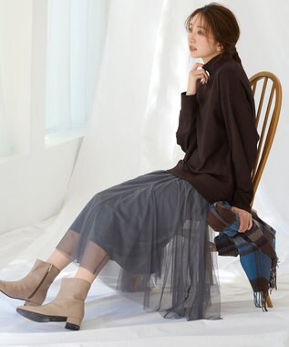 ANY カシミアブレンドストール ブルー×ダークブラウン