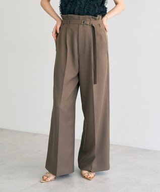 YECCA VECCA 【UVカット/接触冷感/洗える】ベルト付きイージーケアワイドパンツ Dark Beige