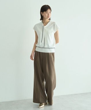 YECCA VECCA 【UVカット/接触冷感/洗える】ベルト付きイージーケアワイドパンツ Dark Beige