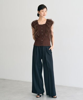 YECCA VECCA 【UVカット/接触冷感/洗える】ベルト付きイージーケアワイドパンツ Black