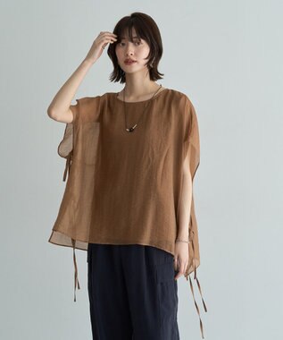 YECCA VECCA サイドリボンシアーレイヤードプルオーバー Camel