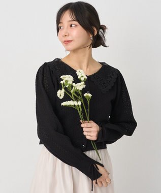 earth music&ecology レース襟カーディガン Black