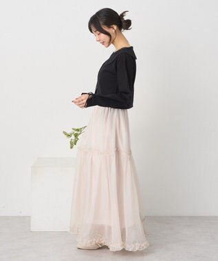 earth music&ecology レース襟カーディガン Black