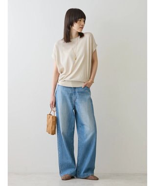 AMERICAN HOLIC 接触冷感フレンチスリーブニットプルオーバー Gray Beige