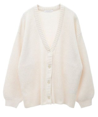 Green Parks ベロアモールＶネックカーディガン Ecru
