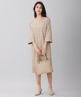 自由区 L 【洗える】ウィンドウペーンチェック ワンピース ベージュ系