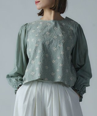 muuc 【手刺繍のような刺繍が美しい】ハイドランジア ブラウス ブルー