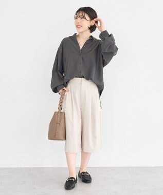 Green Parks レイヤード風ＢＩＧシャツ Charcoal Gray