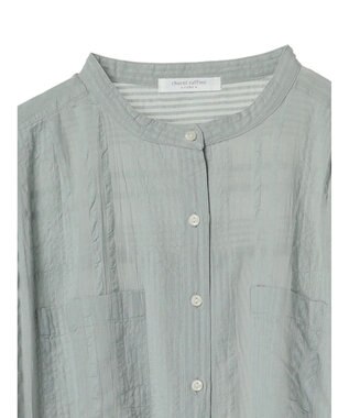 Green Parks インド綿  バンドカラーデザイン５分袖シャツ Mint