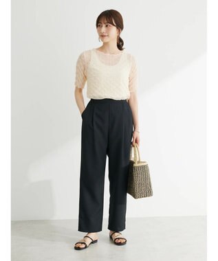 Green Parks 麻調ストレートパンツ Black