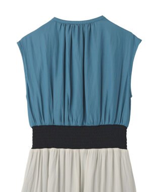 YECCA VECCA マルチカラーシャーリングワンピース Blue Green