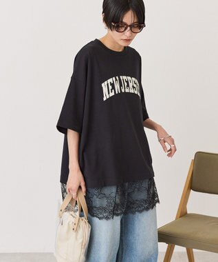 AMERICAN HOLIC カレッジロゴレースドッキングＴシャツ Black