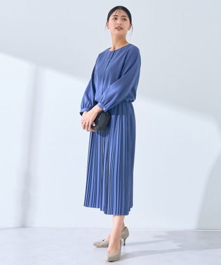 YECCA VECCA ジョーゼットプリーツワンピース Blue