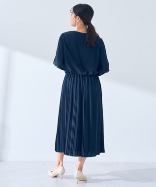 YECCA VECCA ジョーゼットプリーツワンピース Navy