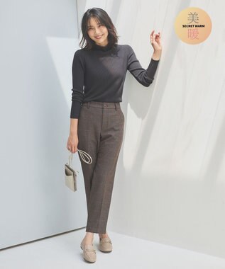 ANY 【ウエストゴム/リントラク加工/裏起毛/ストレッチ】シークレットウォーム　テーパードパンツ ブラウンチェック