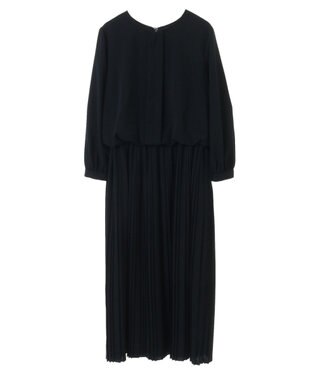 YECCA VECCA ジョーゼットプリーツワンピース Navy