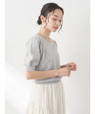 earth music&ecology アーガイルスカシパールニットプルオーバー Light Gray