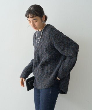 AMERICAN HOLIC ローゲージアラン柄ニットプルオーバー Purple