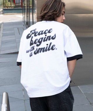 WEGO 【ユニセックス着用ITEM/MLサイズ展開】アクセ付きリンガーグラフィックT（SS） ホワイト