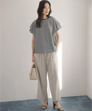 組曲 S GIZAコットンドルマンスリーブ Tシャツ ネイビー×オフ系2