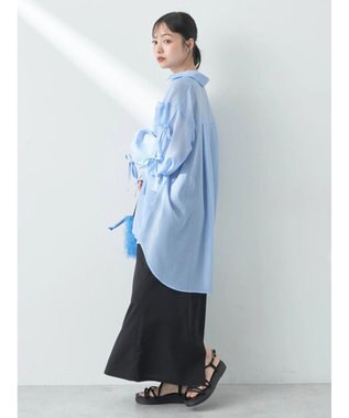 earth music&ecology 袖スリットリボンロングシャツ Blue