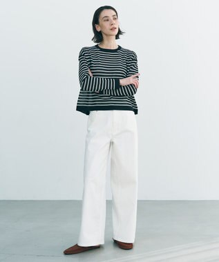 UNFILO シアーフォルムニット ボーダー ブラック×ベージュ