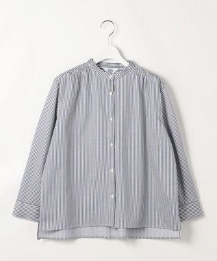 J.PRESS LADIES ストライプジャガード バンドカラー カットソー ネイビーストライプ系