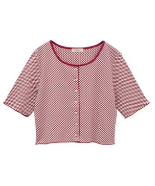 earth music&ecology ＳＥＴ２点ギンガムメロ－カーデ＋リボンタンク Red