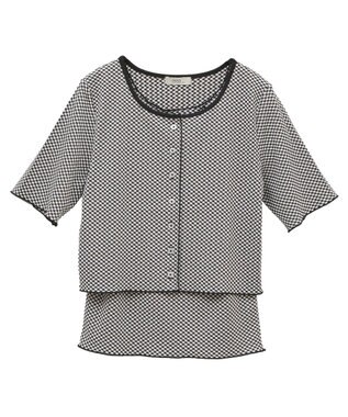 earth music&ecology ＳＥＴ２点ギンガムメロ－カーデ＋リボンタンク Black