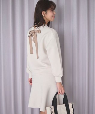 Feroux 【洗える・セットアイテム】バックリボンダンボール セットアップ ベージュ系