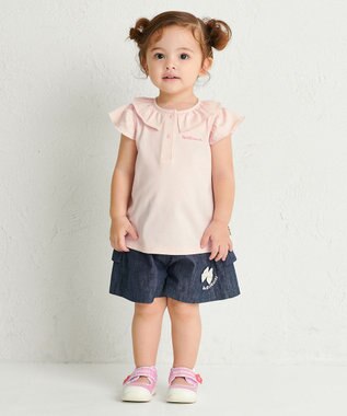 MIKI HOUSE HOT BISCUITS 【70-110cm】 天竺素材 フリル 半袖Tシャツ ピンク