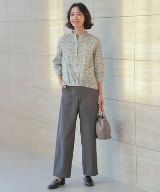 J.PRESS LADIES L 【一枚で着映え】Liberty Rachel & Michelle バンドカラー ブラウス コーラル系