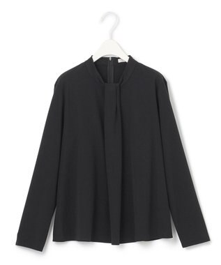 ICB L 【洗える】ジョーゼットジャージー ボウタイ風プルオーバー ブラック系