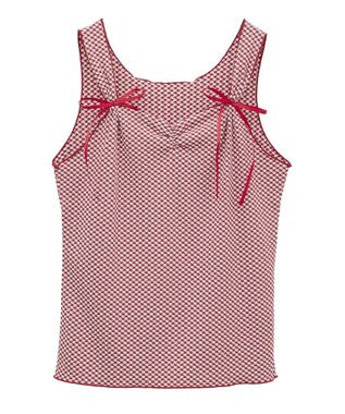 earth music&ecology ＳＥＴ２点ギンガムメロ－カーデ＋リボンタンク Red