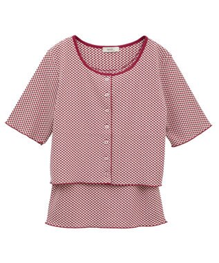 earth music&ecology ＳＥＴ２点ギンガムメロ－カーデ＋リボンタンク Red