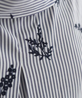 YECCA VECCA ストライプ柄フラワー刺繍シャツ Navy