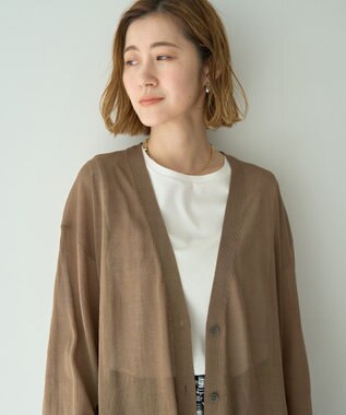 YECCA VECCA シアーニットロング丈カーディガン Dark Beige