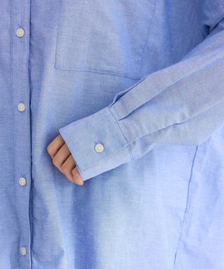 Green Parks 綿麻混Ｖネックオーバーサイズシャツ Sax