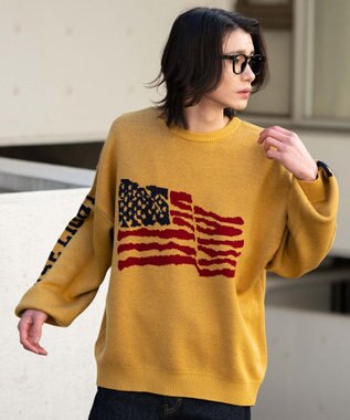 WEGO スリーブロゴニットプルオーバー イエロー