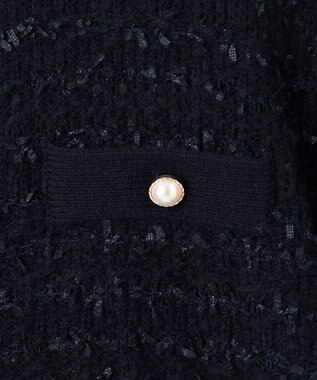 ANY SIS 【洗える】ノーカラーツイードニット カーディガン ネイビー